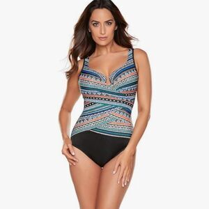 Miraclesuit 85B‎ Swimwear Layered Escape Tummy Control One Piece Swimsuit 14